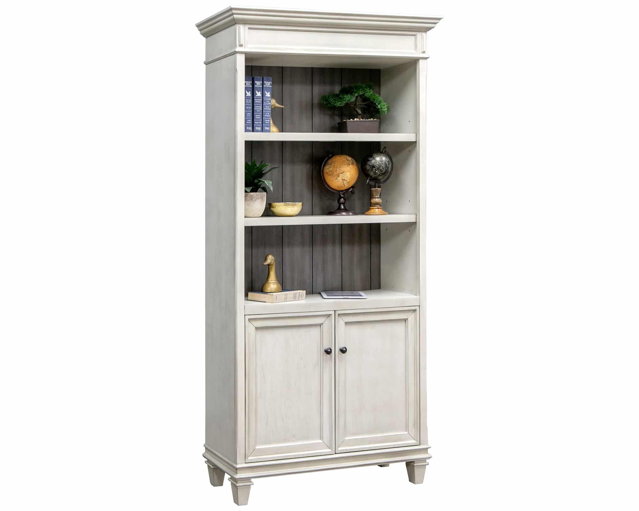 Antique white deals bookcase with doors