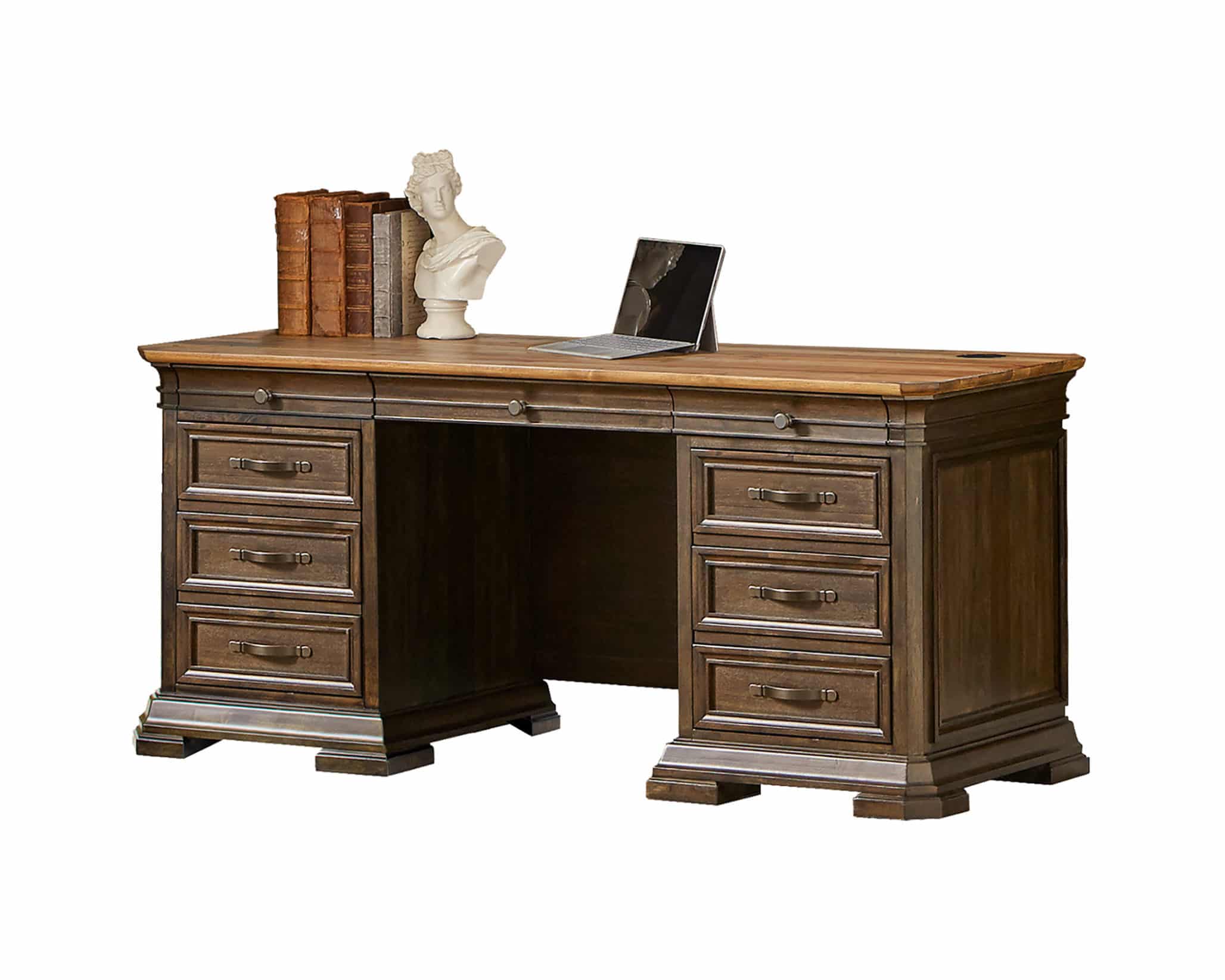 Wycliff Bay Sonoma Double Pedestal Desk in Dark Roast and Natural