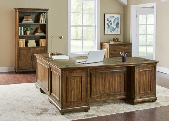 Porter Collection room shot with L Desk, Lower Door Bookcase, Lateral File