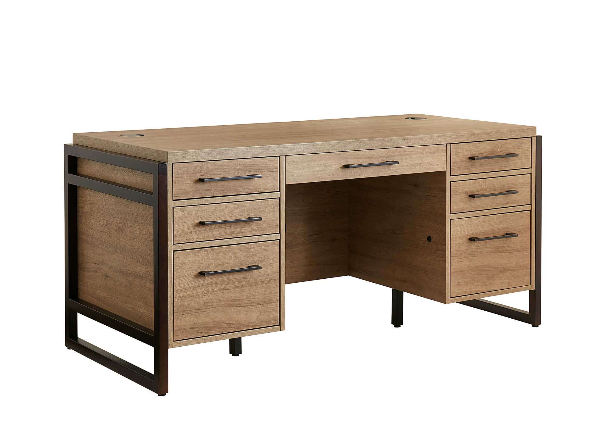 Wycliff Bay Sonoma Double Pedestal Desk in Dark Roast and Natural