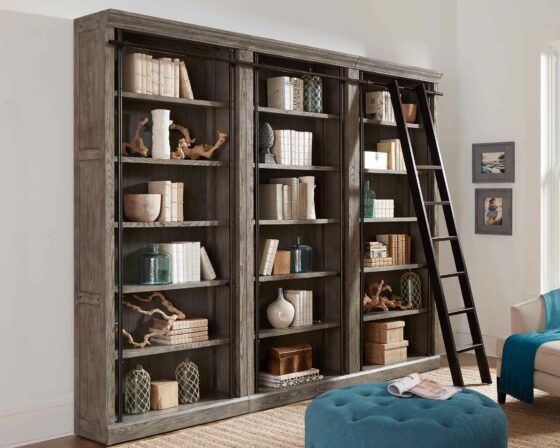 Gray Avondale Three Tall Bookcases with ladder