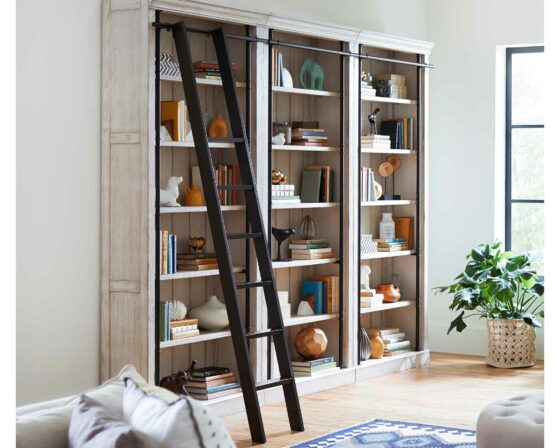 White Avondale Three Tall Bookcases with ladder