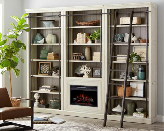 Rustic White Toulouse Fireplace Library Bookcase